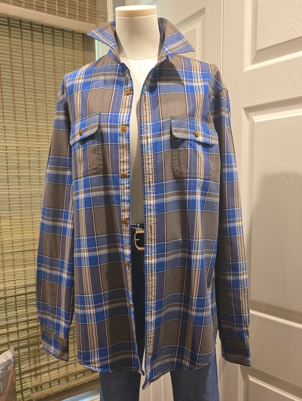 Signature Brown and Blue Plaid Button-Down Shirt